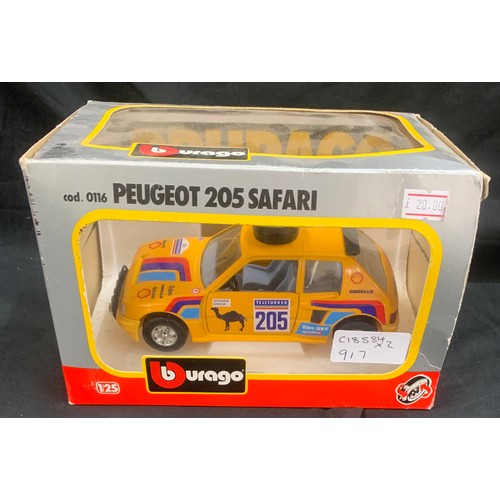 187 - Two Boxed Burago cars includes Peugeot 405 Raid and 205 Safari