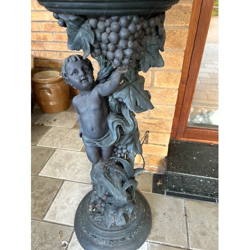 2 - Pair Resin Cherub plinths with lady resin and glass shade lamp, working order, stands, overall heigh... 