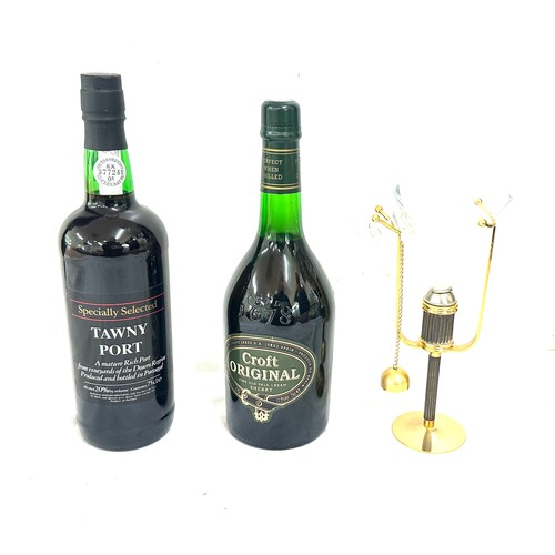 634 - Bottle Tawny port, Croft original sherry with glass holder