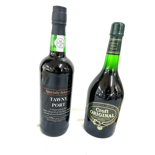 634 - Bottle Tawny port, Croft original sherry with glass holder