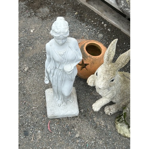3 - Selection of garden oranaments include lady figure etc AF tallest measures approx 21 inches tall