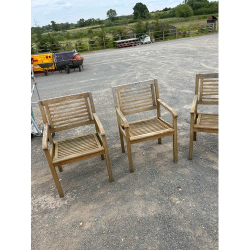 63 - Pair of two Stained garden benches and two matching chairs AF