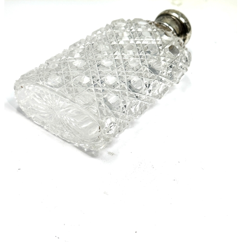 10 - Antique silver top cut glass bottle flask measures height 15cm by 7.5cm wide Birmingham silver hallm... 
