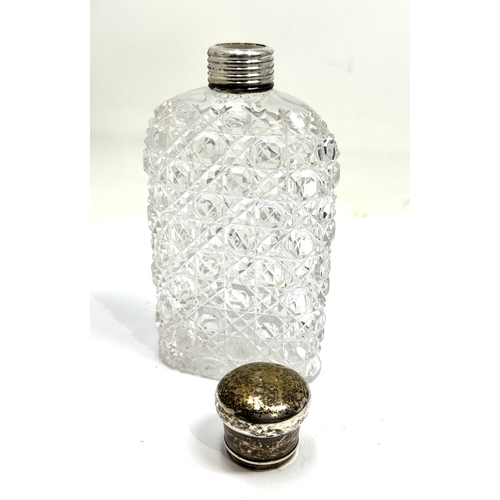 10 - Antique silver top cut glass bottle flask measures height 15cm by 7.5cm wide Birmingham silver hallm... 