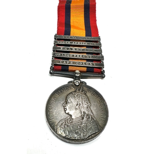 412 - Victorian Boer war south africa medal 5 bar to pte g.cole 7th dragoon guards