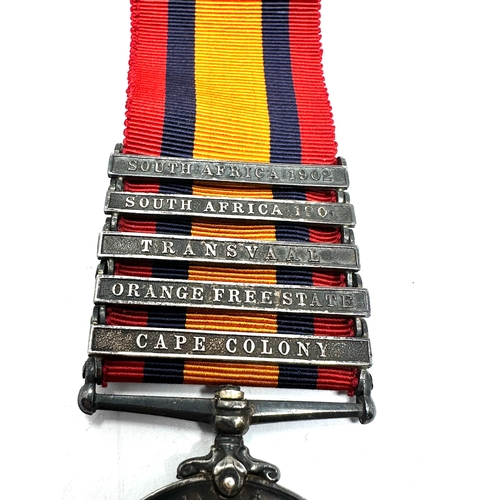 412 - Victorian Boer war south africa medal 5 bar to pte g.cole 7th dragoon guards