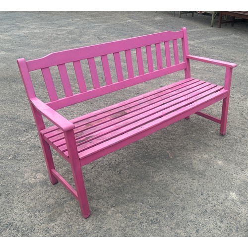 47 - Outdoor Painted pink bench measures approximately 59 inches wide 36 inches tall 24 inches depth