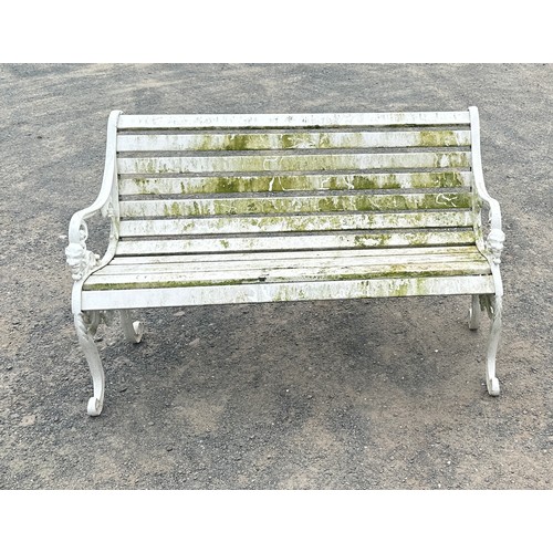69 - Cast iron garden bench with lions head detail measures approximately 32 inches tall 50 inches wide 2... 