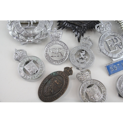 415 - Police Cap - Helmet Badges. x 10 Inc. Kings Crown Kent - Dorset Etc.