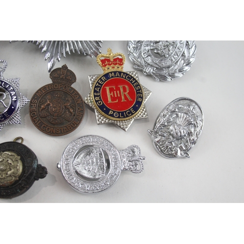 416 - Police Cap Helmet Badges. x 10 Inc. Kings Crown Newcastle Upon Tyne Etc.