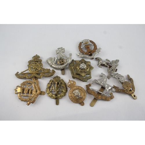 396 - Military Cap Badges x 10 inc East Yorkshire Royal West Kent K.S.L.I