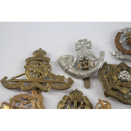 396 - Military Cap Badges x 10 inc East Yorkshire Royal West Kent K.S.L.I