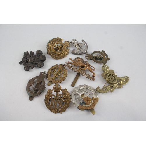 397 - Military Cap Badges x 10 inc The Welsh Hampshire Kings Own