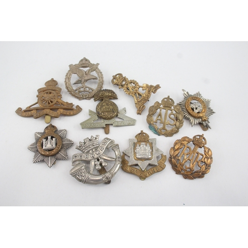 398 - Military Cap Badges x 10 INC Army Air Corps R.A.F A.T.S