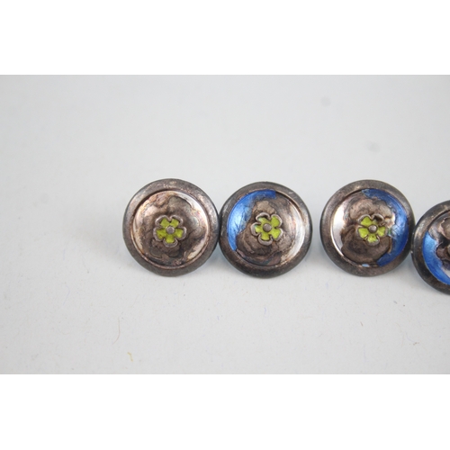 15 - 5 x .925 sterling silver guilloche enamel buttons