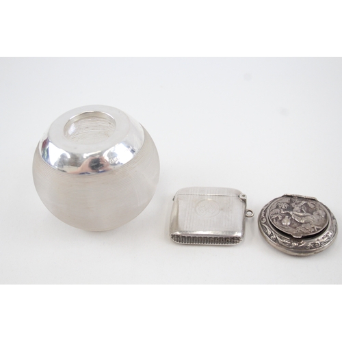 36 - 3 x .800 & .925 sterling silver tobacciana inc glass match striker