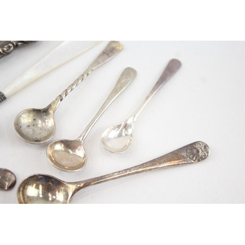 43 - 10 x .925 sterling condiment spoons / cutlery inc georgian, victorian