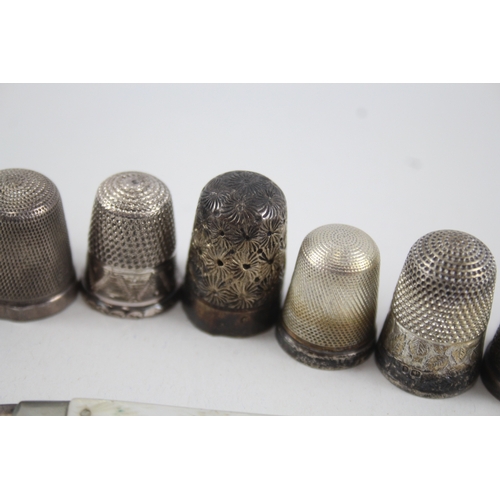 60 - 10 x .925 sterling thimbles & button hook inc charles horner