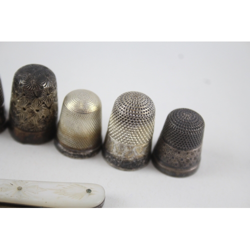60 - 10 x .925 sterling thimbles & button hook inc charles horner