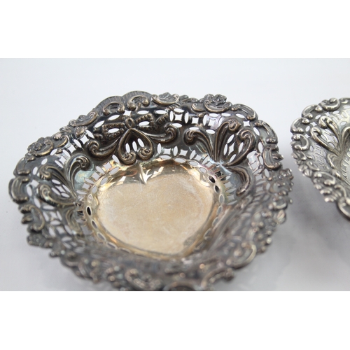 71 - 3 x .925 sterling heart shaped pin / trinket dishes