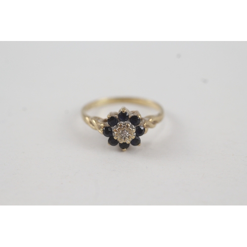 9ct gold sapphire and diamond set cluster ring (1.7g)