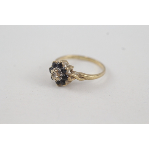 9ct gold sapphire and diamond set cluster ring (1.7g)