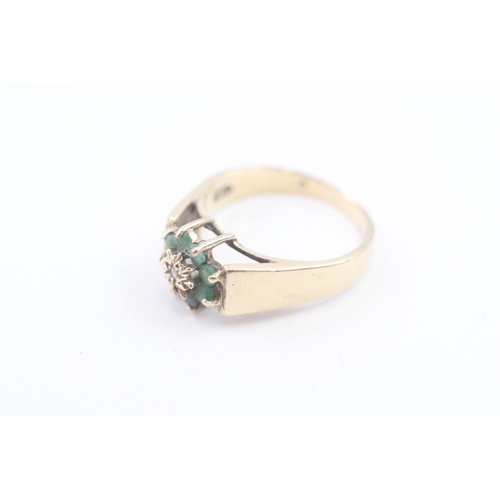 142 - 9ct gold vintage emerald & diamond dress ring (3.6g)