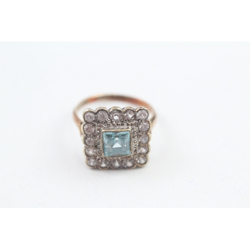 151 - 9ct gold vintage blue zircon & white gemstone dress ring (3.5g)