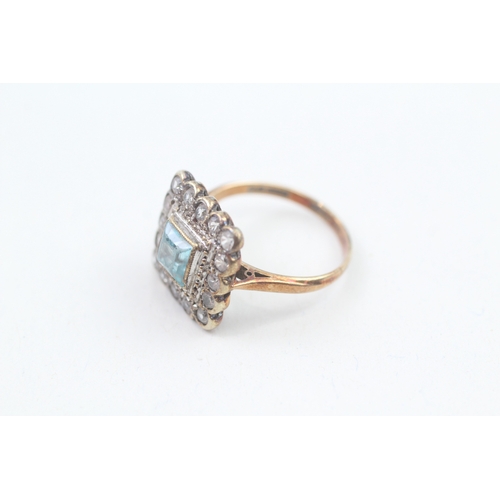 151 - 9ct gold vintage blue zircon & white gemstone dress ring (3.5g)