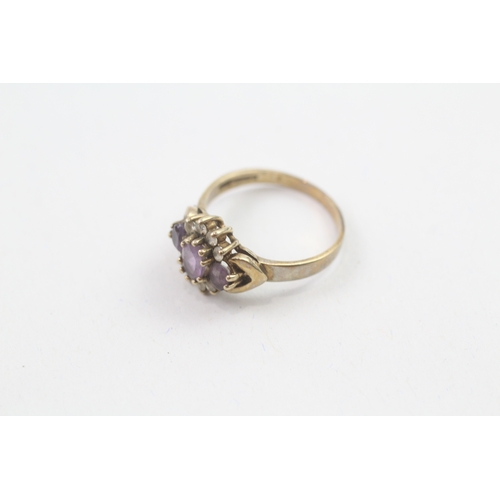 154 - 9ct gold amethyst & cubic zirconia dress ring, claw set (2.4g)