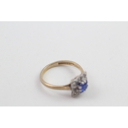167 - 9ct gold blue and white gemstone set square cluster ring (2.4g)