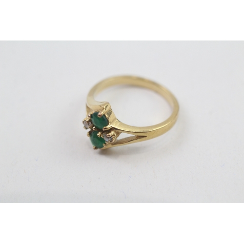 196 - 9ct gold green agate and cz set dress ring (1.6g)