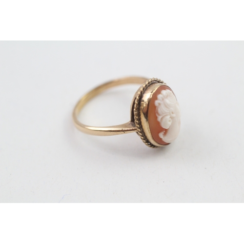 202 - 9ct gold vintage carved shell cameo ring (3.3g)