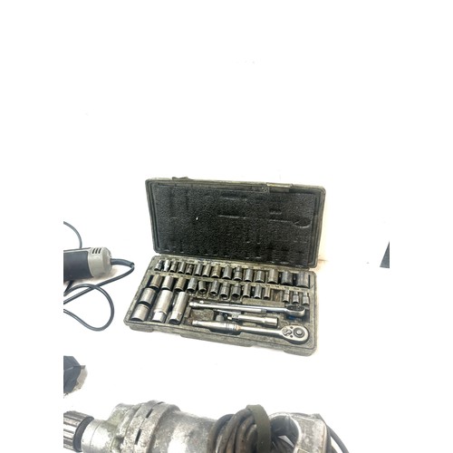 327 - Selection of assorted tools includes engraving tools Titan grinder, socket set, wolf drill etc