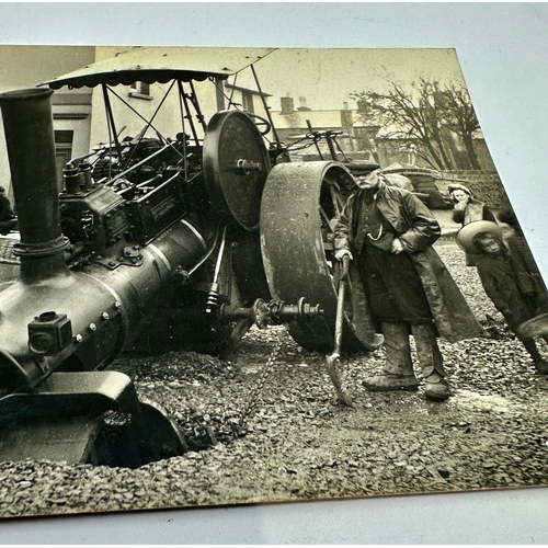 433 - 1914 real photo postcard steam roller in difficulties littlehampton 1914