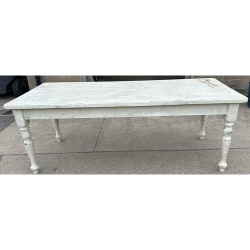 397 - Vintage 2 drawer painted pine farmhouse table, Length 7ft by width 36 inches