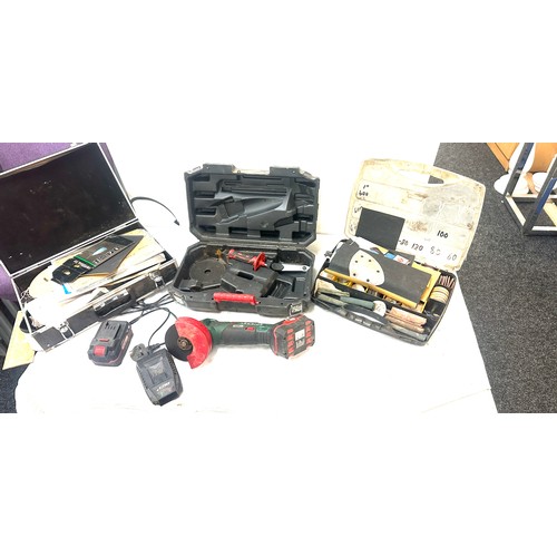 103 - Parkside 4 inch cordless angle grinder with battery and case, untested and a selection of accessorie... 