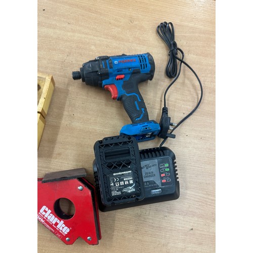 333 - Selection of tools includes lathe parts, Cordless drill, Impact screw driver etc, all untested