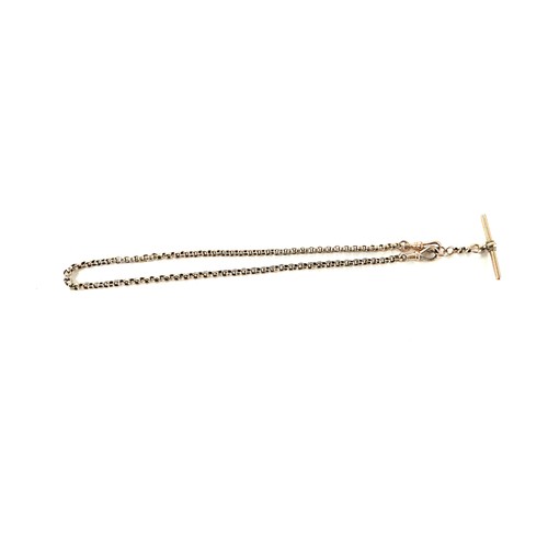 116 - 9ct gold Albert chain with T bar, total weight 15 grams