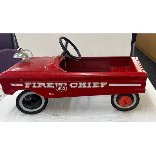 366 - Vintage fire chief toy peddle car with bell ' Car no 53' measures approx 34 inches long by 11 inches... 