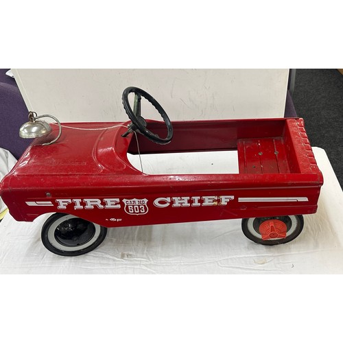 366 - Vintage fire chief toy peddle car with bell ' Car no 53' measures approx 34 inches long by 11 inches... 