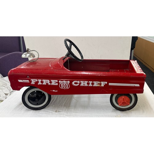 366 - Vintage fire chief toy peddle car with bell ' Car no 53' measures approx 34 inches long by 11 inches... 