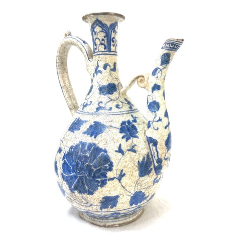 566 - Oriental blue and white tea pot overall height 10 inches