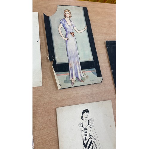 45 - Selection of vintage drawings of art deco style ladies