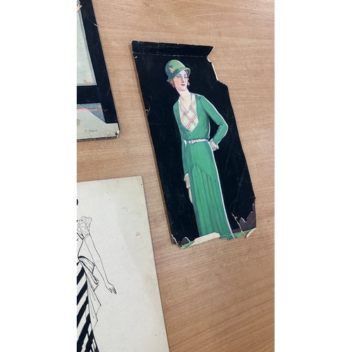 45 - Selection of vintage drawings of art deco style ladies