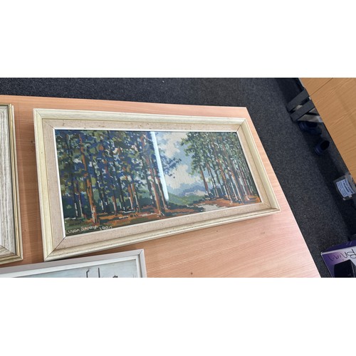 8 - Selection of framed paintings and prints to include a Lowri style print largest measures approx 27 i... 