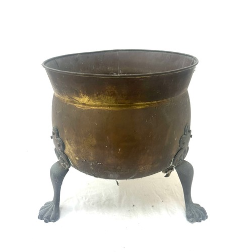 107 - Brass coal bucket with ball and claw feet overall measurements approx 14 inches tall by 13.5 inches ... 