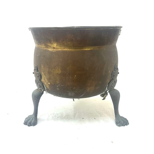 107 - Brass coal bucket with ball and claw feet overall measurements approx 14 inches tall by 13.5 inches ... 