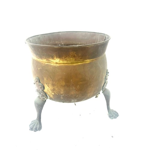 107 - Brass coal bucket with ball and claw feet overall measurements approx 14 inches tall by 13.5 inches ... 