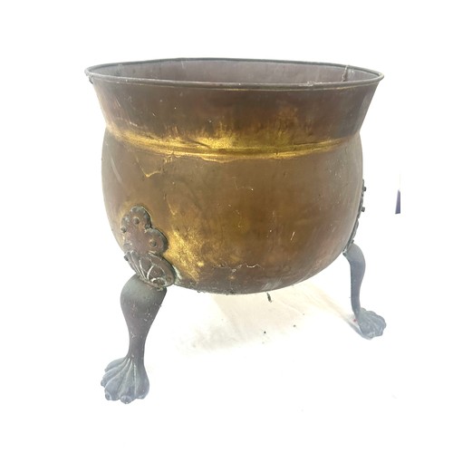 107 - Brass coal bucket with ball and claw feet overall measurements approx 14 inches tall by 13.5 inches ... 